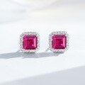 wholesale S925 Sterling Silver Earrings Women Emerald Pagoda Cut Asscher Cut Red Corundum Ear Studs Zircon Jewelry High Carbon Diamond Style-0-3