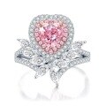 wholesale 18K White Gold MoJing Jewelry New Heart-Shaped High Carbon Diamond One Carat Pink Diamond Ring Luxurious Floral European and American Ring for Women-0-5