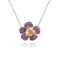 wholesale S925 Silver Designer Natural Amethyst Pendant Floral Design Colored Gemstone Necklace-0-6