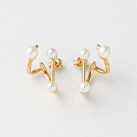 wholesale S925 Gold-Plated Silver Minimalist Japanese Jouet* Style Freshwater Pearl 3D Unique Clip Earrings Niche Design-3D Geometric Personalized Pearl Earrings/Ear Clips 925 Silver