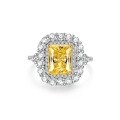 wholesale 925 Sterling Silver Women's High-End Full Square Radiant Cut Yellow Diamond Ring Cross-Border Live Streaming Hit-0-4