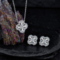 S925 Silver Four-Leaf Clover Necklace and Earring Set with Moissanite, Celebrity-Inspired Design-0-1
