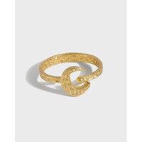 wholesale S925 sterling silver JF511 Korean version INS niche design minimalist versatile moon texture open ring for women-Silver [No. 13/Adjustable]>Opening adjustable