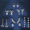 wholesale S925 Sterling Silver Korean and Japanese Hit Waterdrop Bow Zircon Inlaid Luxury Elegant Geometric Earrings-0-0