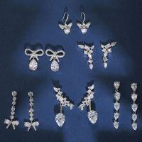 wholesale S925 Sterling Silver Korean and Japanese Hit Waterdrop Bow Zircon Inlaid Luxury Elegant Geometric Earrings-Platinum DY110320-SW-WH 925 silver