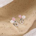 wholesale S925 Sterling Silver Pink Rose Pearl Earrings for Women, Sweet Tulip Flower Design High-end Earrings-0-0