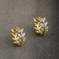 wholesale S925 Sterling Silver Micro-Paved Zirconia Leaf Ear Hoops, Vintage-Inspired Advanced Sense Olive Leaf Earrings-0-2