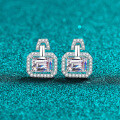 S925 Sterling Silver Moissanite Rectangular Earrings for Women, Elegant and Versatile-0-4