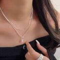wholesale S925 Sterling Silver Double-Layer Snake Bone Chain Necklace for Women, Korean Spring and Summer New Style, Xiaohongshu Viral Stackable Collarbone Necklace-0-4