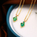 wholesale S925 Sterling Silver Japanese Niche Design Natural Green Chrysoprase Pendant Retro Diamond-Shaped Collarbone Necklace New Arrival-0-0
