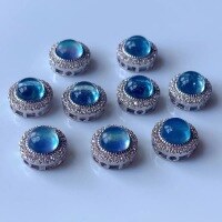 wholesale S925 Silver New Style Natural Aquamarine Inlaid Accessory Hand String Necklace Accent Beads Handmade DIY Crystal Jewelry-3# one