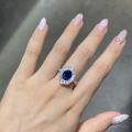 S925 Silver Gold-Plated Lab-Grown 3ct Blue Sapphire T-Square Diamond Engagement Ring-0-2