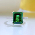 wholesale S925 Sterling Silver Vintage Rectangular Flat 8*10 Green Zircon High Carbon Diamond Women's Ring-0-6