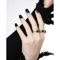wholesale S925 Sterling Silver Ring for Women with Irregular Crossed Edge and Inlaid Black Onyx, Exuding a Cool, Niche, Chic, and Premium Vibe-0-2
