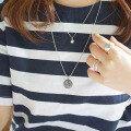 wholesale S925 Sterling Silver AP1475 Korean Style Retro Long Vintage Round Dollar Coin Pendant Necklace-0-2