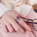 wholesale S925 Sterling Silver Retro Auspicious Ruyi Shank Creative Inlay Southern Red Elegant Adjustable Ring-0-3