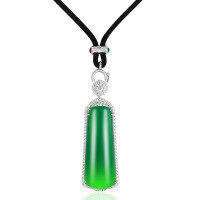 wholesale 925 Silver Gold-Plated Pendant with High-Carbon Diamond and Natural Chalcedony, New Chinese Style Minimalist Versatile Jewelry for Women-Single pendant without chain 925 silver inlaid with natural chalcedony