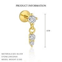 wholesale S925 Sterling Silver Irregular Zircon Star Earrings, Round Small Niche Design。-E4680-Gold/Single 925 Silver