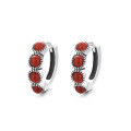 wholesale S925 silver antique vintage ethnic style southern red agate four-bead inlaid design earrings studs commuter style-0-4
