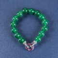 S925 Sterling Silver 10MM Natural Green Chalcedony Buddha Bead Ruyi Pendant Necklace-0-2
