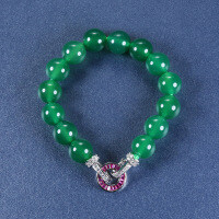 S925 Sterling Silver 10MM Natural Green Chalcedony Buddha Bead Ruyi Pendant Necklace-Buddhist prayer bead bracelet 16CM-SL035  Natural chalcedony