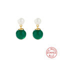 wholesale S925 Sterling Silver Agate Pearl Earrings, Elegant European French Style Versatile Ear Studs-0-5