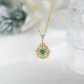 wholesale Vermeil-plated sterling silver classical carved openwork green spinel pendant women's elegant and luxurious versatile vintage choker necklace-0-0