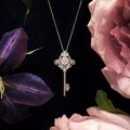 wholesale S925 Sterling Silver Fairy Cherry Blossom Pink Key Pendant Necklace Light Luxury Collarbone Sweater Chain Gift for Women Small Design Sense-0-1