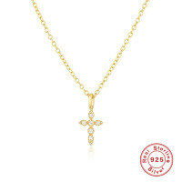 wholesale S925 Sterling Silver Light Luxury Cross Pendant Necklace,-Gold