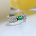 wholesale Sterling Silver Wheat Hollow Ribbon 4*6 Emerald Ring for Women, Small Batch Design, Luxury 3D Style-0-2