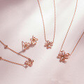 wholesale 925 Silver Rose Gold Pink Sakura Flower Necklace, Fashionable Pink Crystal Collarbone Chain for Women-0-0