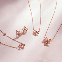 wholesale 925 Silver Rose Gold Pink Sakura Flower Necklace, Fashionable Pink Crystal Collarbone Chain for Women-Rose Quartz Cherry Blossom Necklace 925 Silver