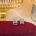 wholesale S925 Sterling Silver Korean-style Square Single Zircon Ear Studs for Women, Minimalist and Elegant, Fashionable and Personalized Ear Piercing Jewelry-0-2