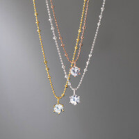 wholesale S925 Sterling Silver Fresh and Sweet Ins Style Niche Design Exquisite Single Diamond Six-Prong Necklace Y01746-S925 silver necklace rose gold 925 silver