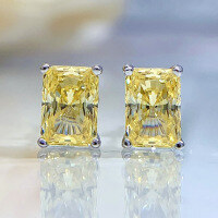 wholesale S925 silver new high-carbon simulated diamond yellow and white diamond 1-carat rectangular stud earrings for women-Yellow>925 silver