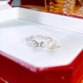 wholesale S925 Sterling Silver Butterfly Freshwater Pearl Open Ring for Women, Ethereal and Versatile Fresh Style New Design Band-0-2
