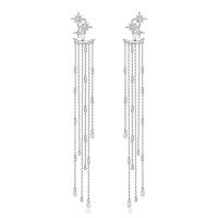 wholesale [925 Sterling Silver] Trendy Octagram Tassel Drop Earrings with Ins Light Luxury Advanced Sense and Back-Hook Pendant for Women-Platinum 925 silver