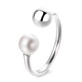 wholesale S925 Sterling Silver Geometric Interlocking Pearl Ring, Niche Design French Luxury Style Adjustable Index Finger Ring-0-4