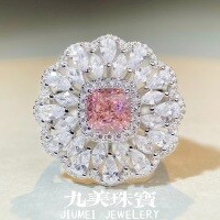 wholesale S925 Sterling Silver Square Bauhaus-Style Ring with Marquise Pink Diamond and High Carbon Diamond, European and American Cross-Border Wholesale Banquet High-End Style-Yellow Diamond-CBJZ291>5