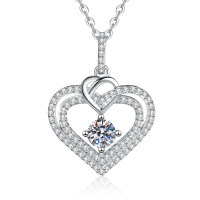 S925 Sterling Silver Moissanite Luxury Heart Necklace Pendant Wholesale-5mm high-carbon stone  925 silver