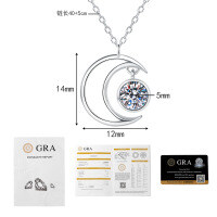 S925 Sterling Silver Moissanite Necklace, 50-Point Moon and Star Pendant, Simple Korean Style Wholesale-50-point Moissanite  925 Silver