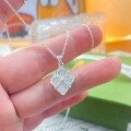 wholesale Metal Material: 999 Silver New Maker S999 Full Diamond Four-Leaf Clover Rhombus Necklace, Fashionable Light Luxury and Stylish Design Collarbone Chain Accessory-0-1