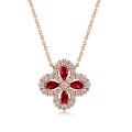 wholesale S925 Silver New European and American Light Luxury Fashion Four-Leaf Clover Cultured Ruby Necklace Colored Gemstone Pendant Collarbone Chain Wholesale-0-4