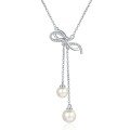 wholesale 925 Sterling Silver Natural Freshwater Pearl Necklace for Women, New Style Bow Pendant Light Luxury Elegant Collarbone Chain Wholesale-0-4
