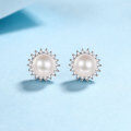 wholesale 925 Silver Freshwater Pearl Earrings for Women with Micro-Paved Moissanite, New Sunflower Design, Luxury Fashion Earrings Direct from Manufacturer-0-0