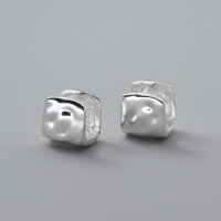 wholesale S925 Sterling Silver Textured Retro Square Ear Clasps with Heavy Workmanship, Fashionable Minimalist Style Earrings M04128-S925 silver pair 925 silver