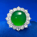 wholesale S925 silver jewelry with luxurious setting of high ice green chalcedony elegant large cabochon 12mm agate ring, hot selling on live broadcast-0-5