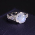 wholesale S925 Sterling Silver, 45 Carat Natural Cream Blue Moonstone Gemstone Ring, Unisex-0-3