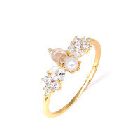 wholesale 925 Silver Gold Plated Korean Lady Style White Crystal Ring for Women Natural Jewelry Factory Wholesale-White Crystal + Pearl Women's Ring Size 12