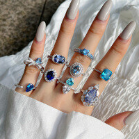 wholesale S925 Sterling Silver French Classic Women's Ring, Small and Unique, Luxurious and Elegant with a Sense of Sophistication, Featuring Blue Ice-Cut 8A Zircon-DY120925-SW-BA>9